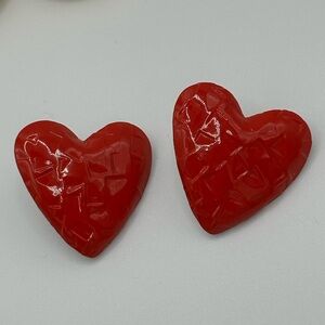 Art Deco Hammered 1980's Vintage Jewelry stud red hearts.